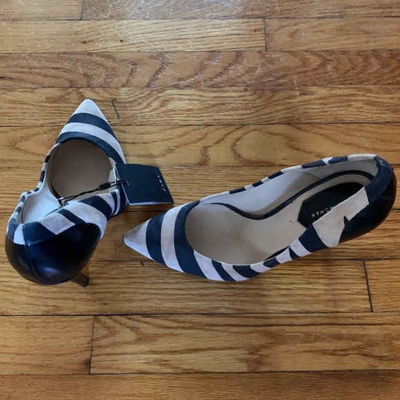 NWT Zara Woman Striped Tan and Black Suede Pumps - Picture 3 of 4